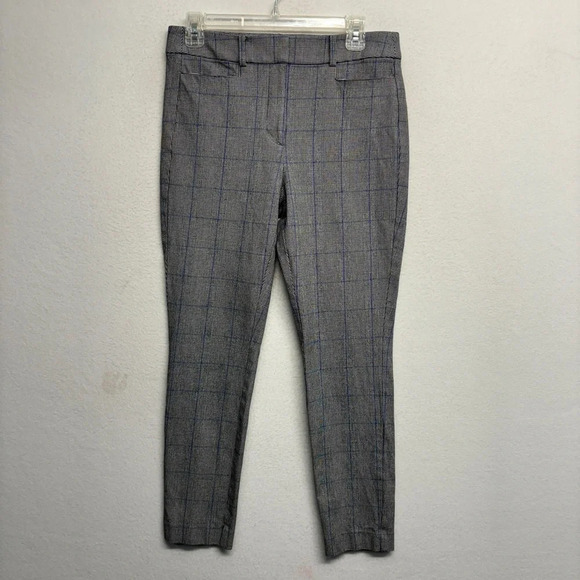 Loft High Waist Skinny Trouser Pants Houndstooth Windowpane Check 6 Gray Black - Picture 1 of 6
